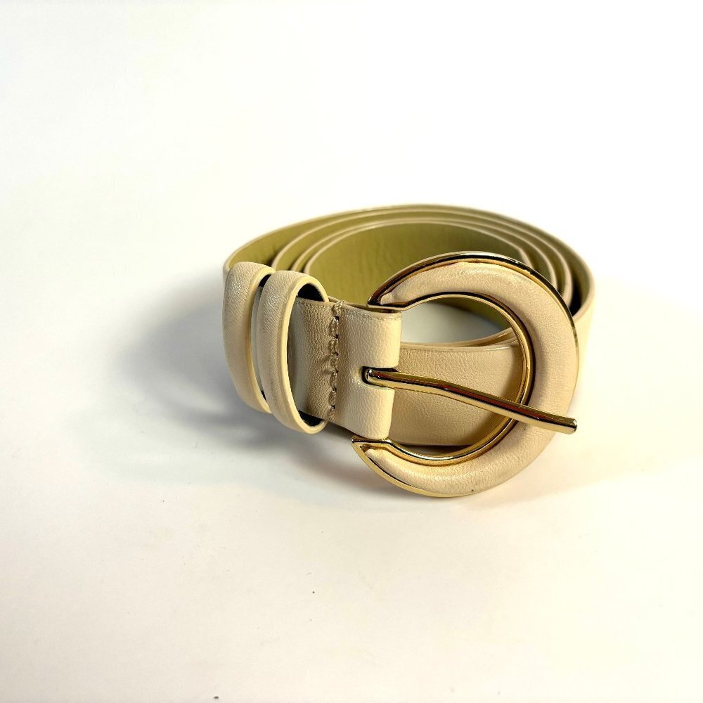 Cream Colored Faux Leather Target Belt - sz Small